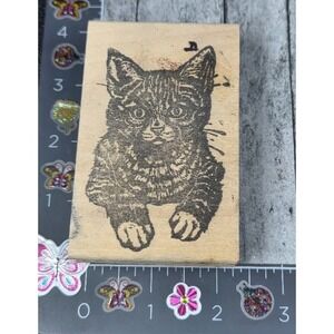 Stamp Affair Cat Kitty Tabby Animal Rubber Stamp Wood Mount #O45